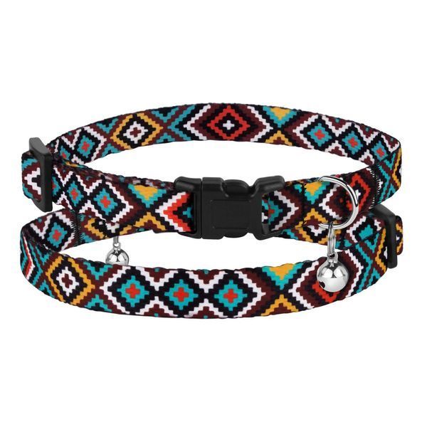 Нашийник для Котів BronzeDog Urban Гуцульський Нейлоновий з Пластиковою Пряжкою та Дзвіночком Ментол 49/1373/Т 49/1373/Т фото