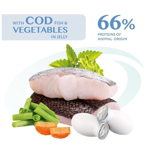 Вологий корм OPTI MEAL для дорослих котів з тріскою та овочами в желе 85 г 5858 фото