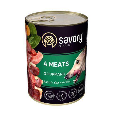 Вологий корм для собак 4 види мяса Savory dog gourmand 4 meats 400г 15877 фото