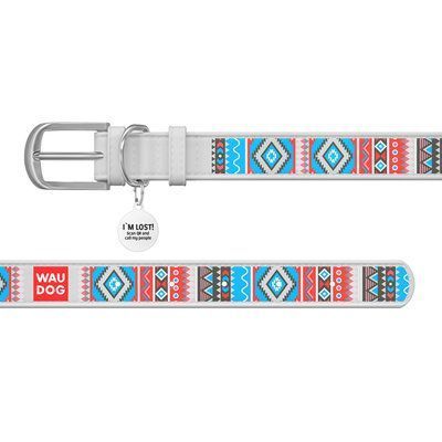 НАШИЙНИК ДЛЯ СОБАК ШКІРЯНИЙ WAUDOG DESIGN З QR ПАСПОРТОМ, "ЕТНО", Ш 15 ММ, ДЛ 27-36 СМ, БІЛИЙ 377415 9906 фото