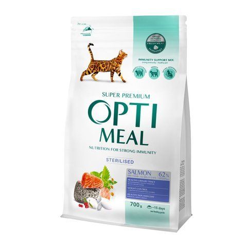 Корм OPTIMEAL Sterilised salmon для дорослих стерилізованих котів - лосось 700 г 17384 фото