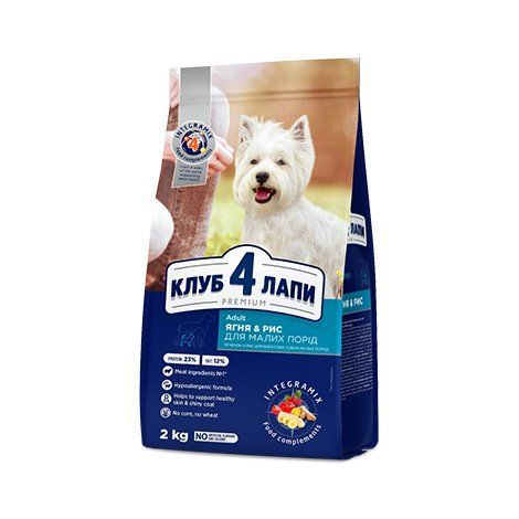 Сухий корм для собак малих порід CLUB 4 PAWS гіпоалергенний з ягням та рисом 2кг 6250 фото
