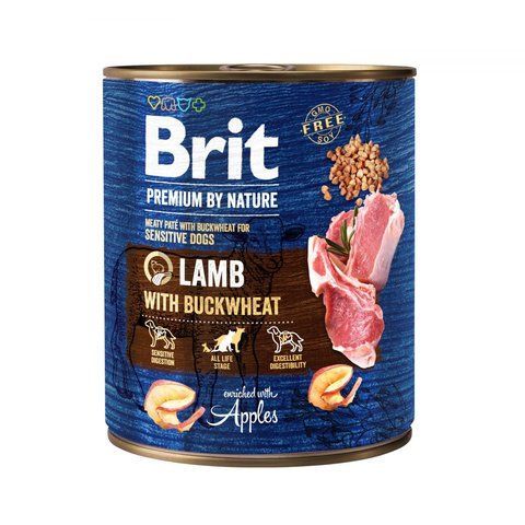 Вологий корм для дорослих собак усіх порід Brit Premium Dog by Nature 800г, ягня з гречкою 18373 фото