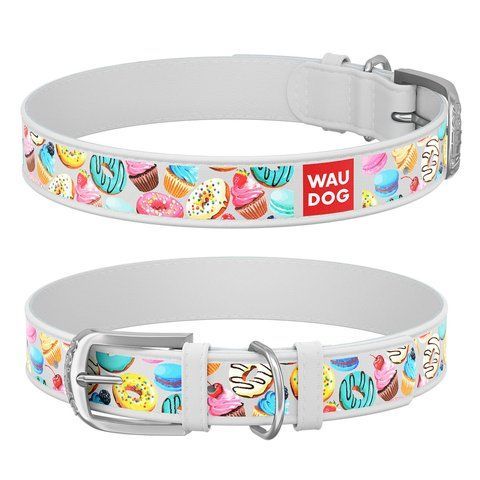 Нашийники для собак шкіряний WAUDOG DESIGN З QR ПАСПОРТОМ, "ПОНЧИКИ", Ш 25 ММ, Д 38-49 СМ, БІЛИЙ 371315 371315 фото