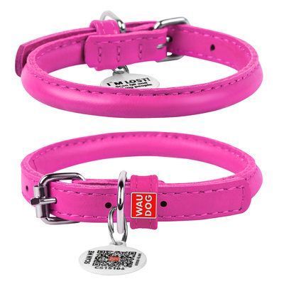 Нашийник для собак шкіряний waudog glamour з qr паспортом, круглий, д 6 мм, дл 17-20 см, рожевий 22267 10007 фото