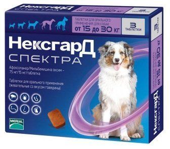 NexGard SPECTRA жувальні таблетки від бліх, кліщів та глистів для собак 15-30 кг 15261 фото