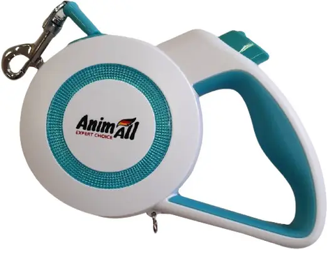 Повідець-рулетка AnimAll Reflector S 3м для собак до 15 кг стрічка блакитно-біла 00000013661 фото