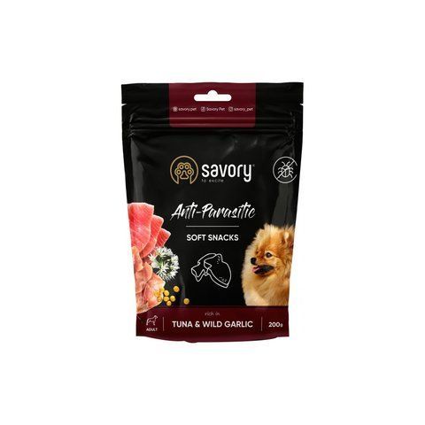 М'які ласощі для собак антипаразитарні для імунної системи Savory тунець та часник 200г 16821 фото