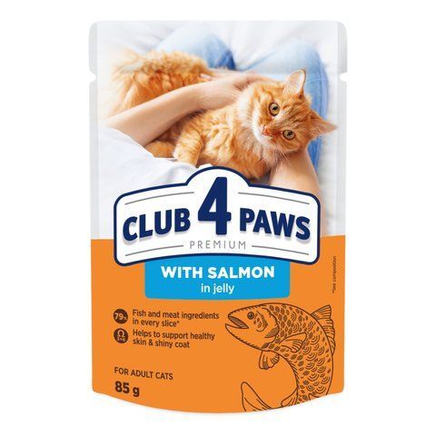Вологий корм для котів CLUB 4 PAWS з лососем в желе 80 г 14653 фото