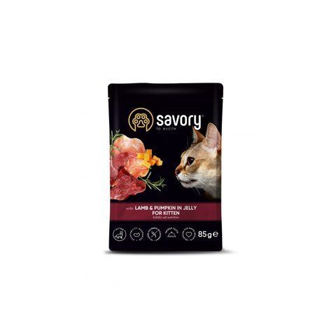 Вологий корм для кошенят Savory з ягням та гарбузом у желе 85г 16055 фото