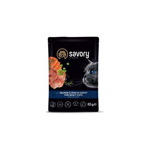Вологий корм для кішок Savory з лососем та горошком у соусі 85г 16054 фото
