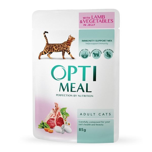 Набір вологого корму для котів OPTI MEAL з ягням та овочами в желе 4х85г 5851 фото