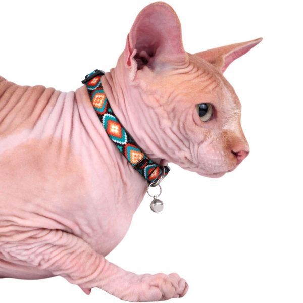Нашийник для Котів BronzeDog Urban Нейлоновий з Пластиковою Пряжкою та Дзвіночком Ромби 49/1334/Т 49/1334/Т фото