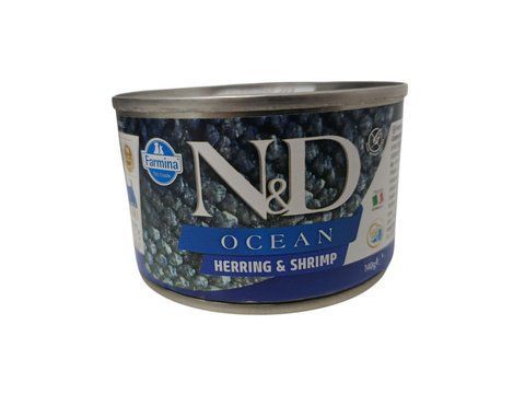 Вологий корм Farmina N&D G/F OCEAN HERRING & SHRIMP Adult Mini для соб.мал.порід оселедець/тріска 140г 21231 фото