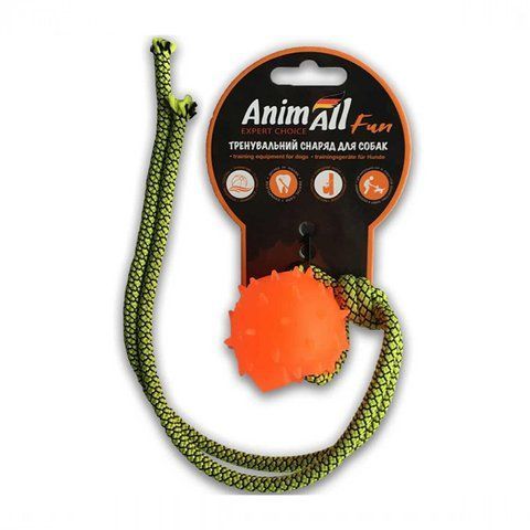 AnimAll Fun - Іграшка шар з канатом для собак, 4 см помаранчева 110617 00000011165 фото