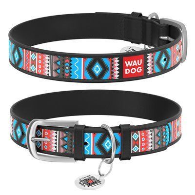 НАШИЙНИК ДЛЯ СОБАК ШКІРЯНИЙ WAUDOG DESIGN З QR ПАСПОРТОМ, "ЕТНО", Ш 25 ММ, ДЛ 38-49 СМ, ЧОРНИЙ 37761 37761 фото